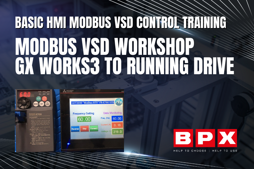 Vsd Training Rig Basic HMI Modbus VSD Control Training | Mitsubishi FR-E800 & iQ-F | BPX